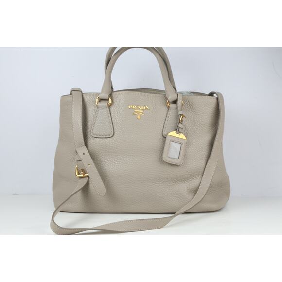 PRADA Vitello Daino Tote Taupe Gray Pebbled Grained Leather Shoulder Strap Bag - Picture 5 of 16